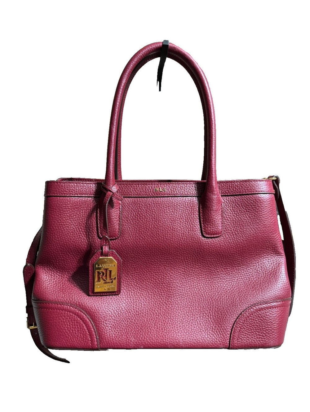 LRL Ralph Lauren Pebbled Genuine Leather Burgundy Tote Bag w/shoulder strap